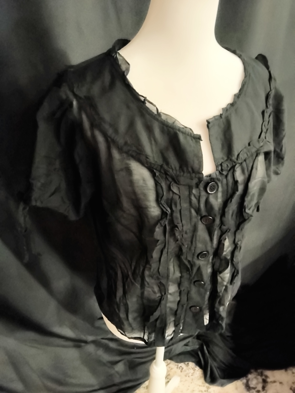 Persaman New York Black Ruffled Button-Front Blouse